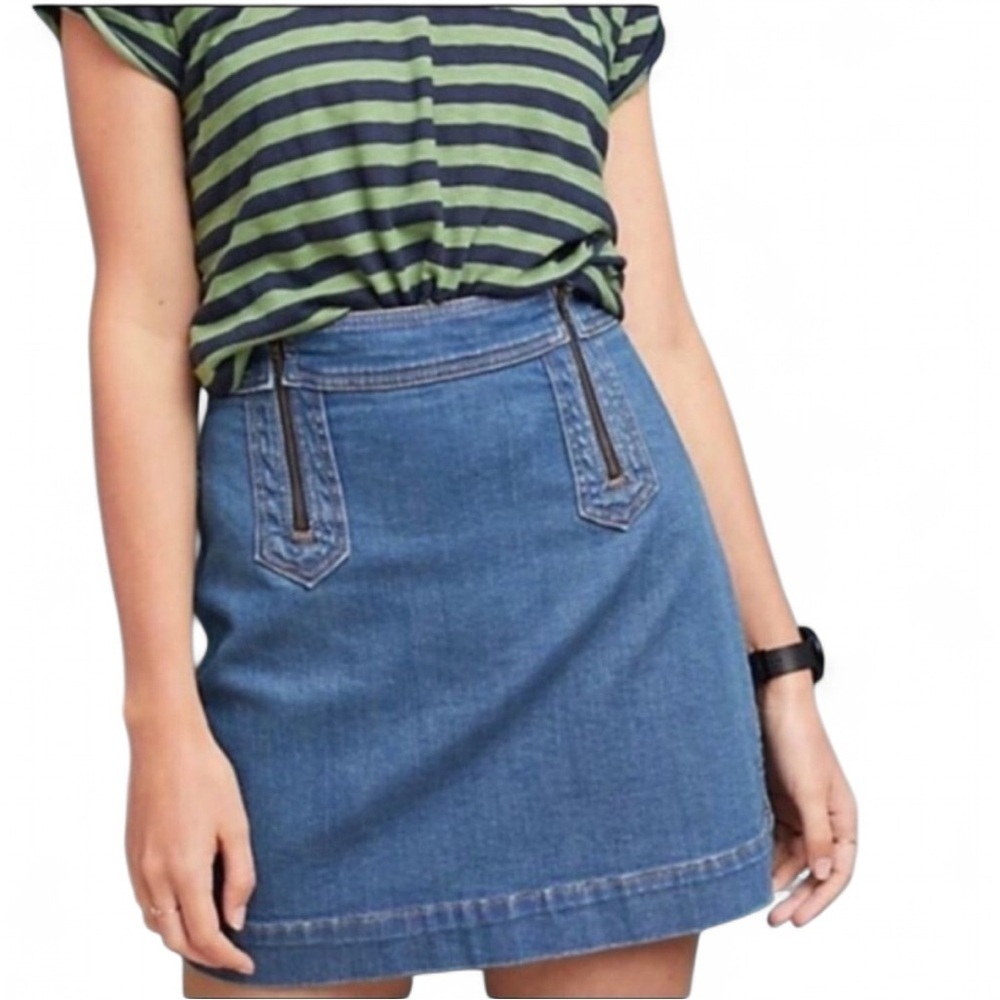 Pilcro and the Letterpress Blue Denim Mini Skirt